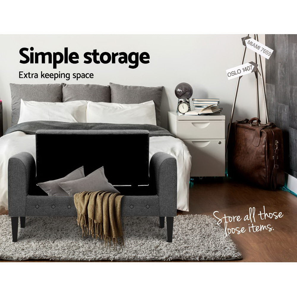 Artiss 104cm Storage Ottoman Blanket Box Linen Grey