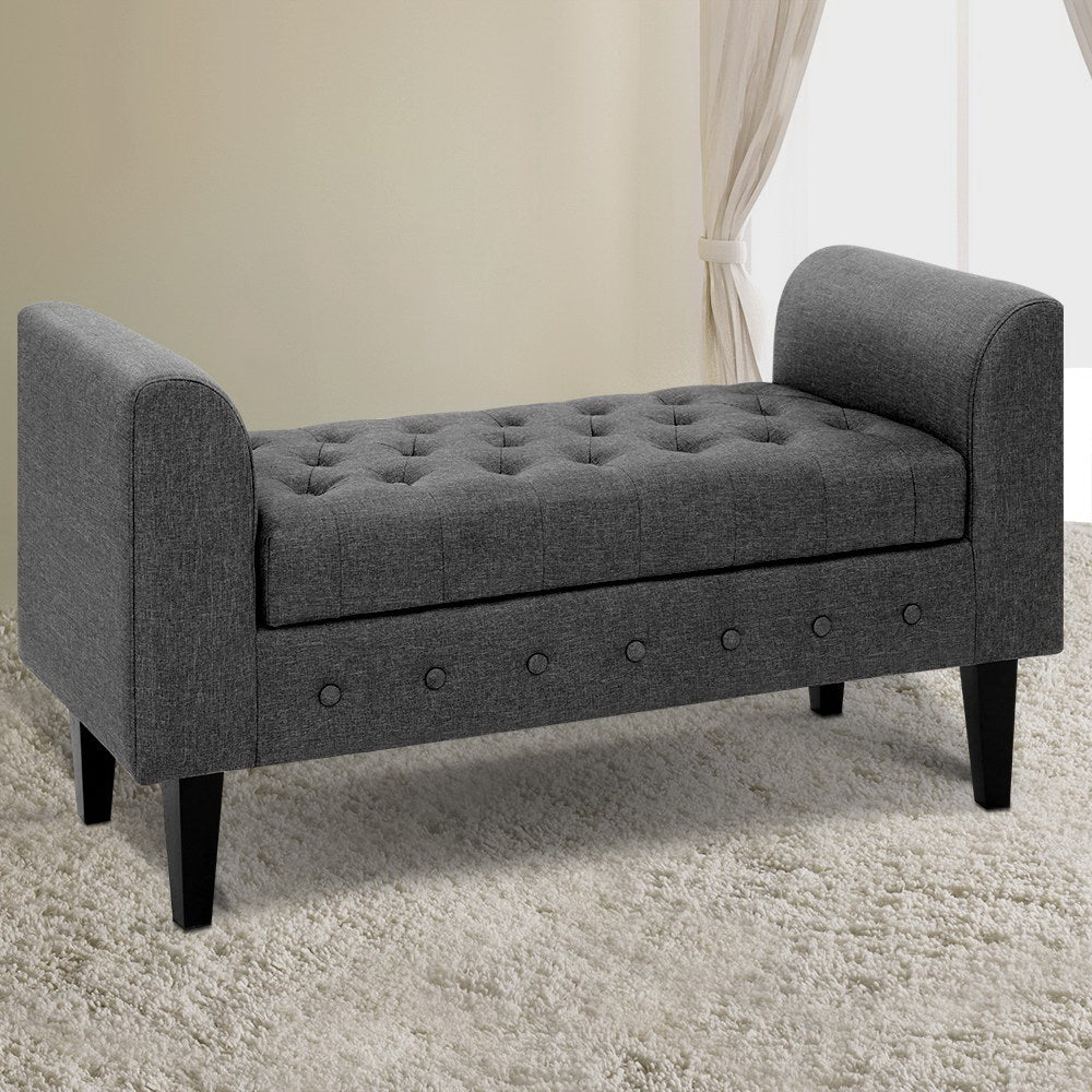 Artiss 104cm Storage Ottoman Blanket Box Linen Grey