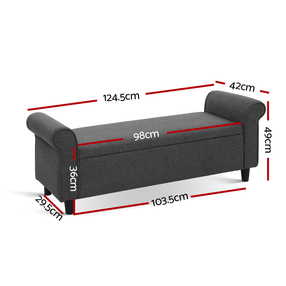 Artiss 125cm Ottoman Blanket Box Storage Arm Linen Grey