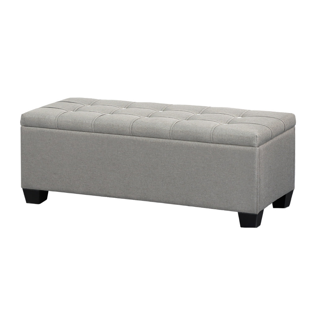 Artiss 97cm Storage Ottoman Blanket Box Button Linen Light Grey