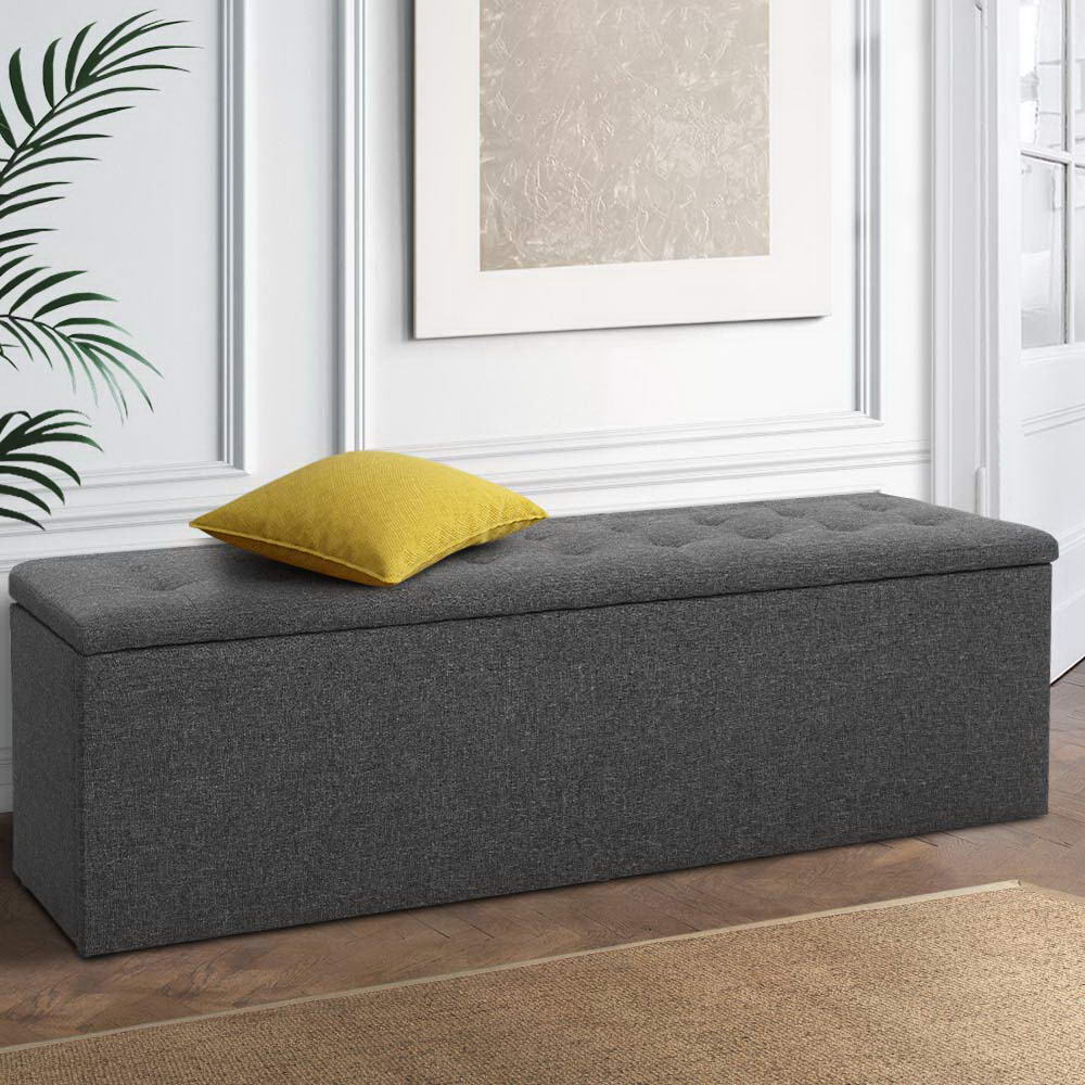 Artiss 140cm Storage Ottoman Blanket Box Dark Grey Linen