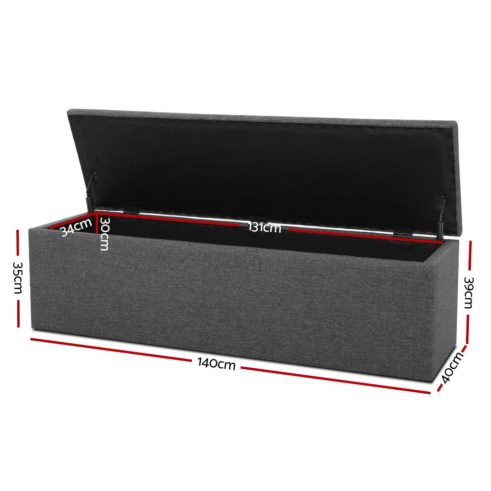 Artiss 140cm Storage Ottoman Blanket Box Dark Grey Linen