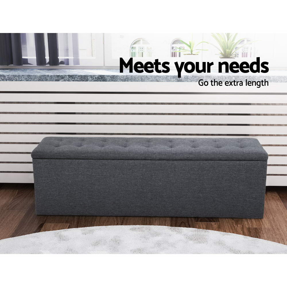 Artiss 140cm Storage Ottoman Blanket Box Dark Grey Linen