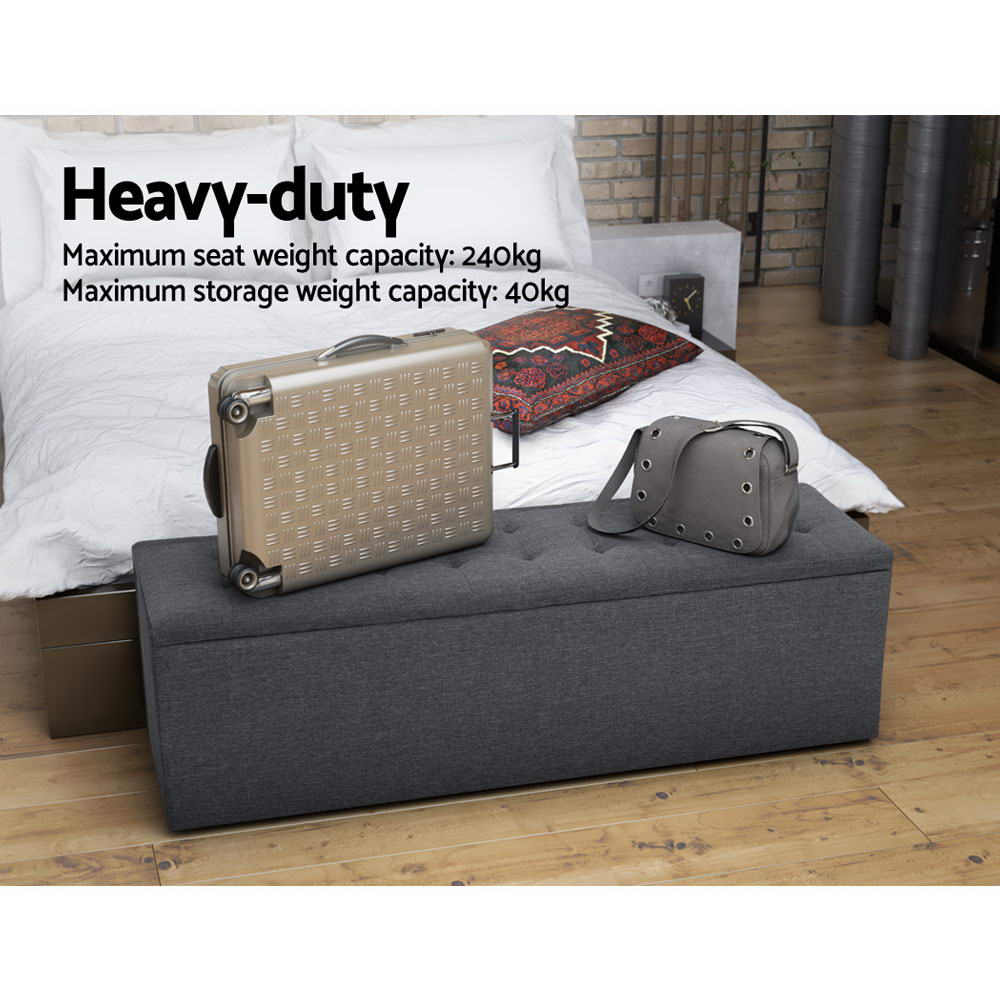 Artiss 140cm Storage Ottoman Blanket Box Dark Grey Linen