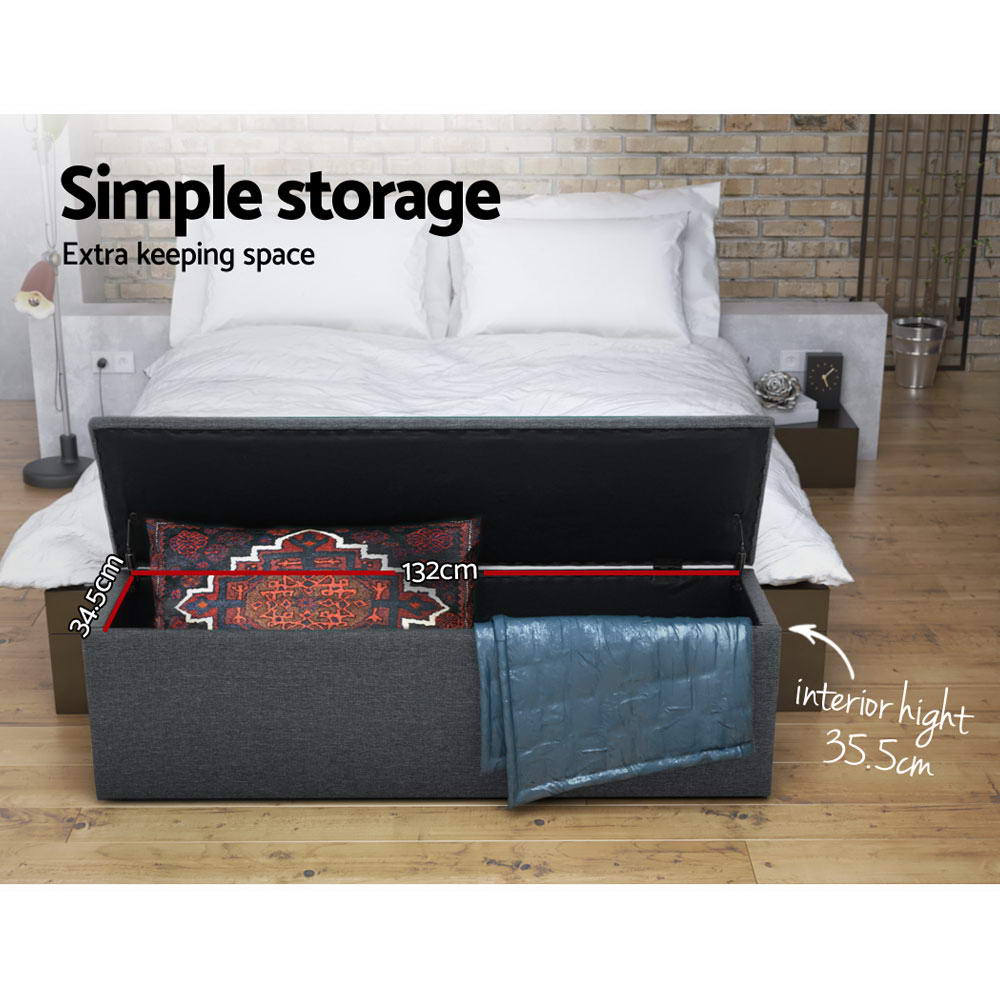 Artiss 140cm Storage Ottoman Blanket Box Dark Grey Linen