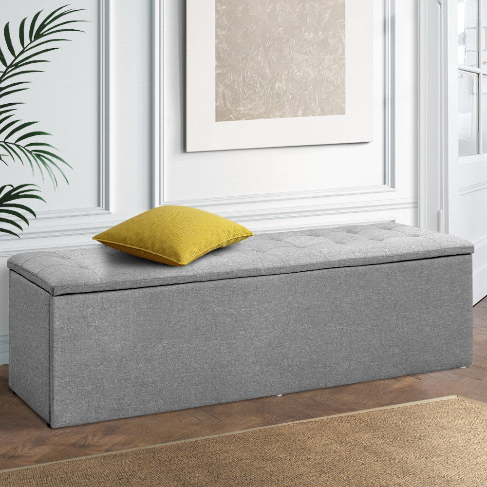 Artiss 140cm Storage Ottoman Blanket Box Linen Grey