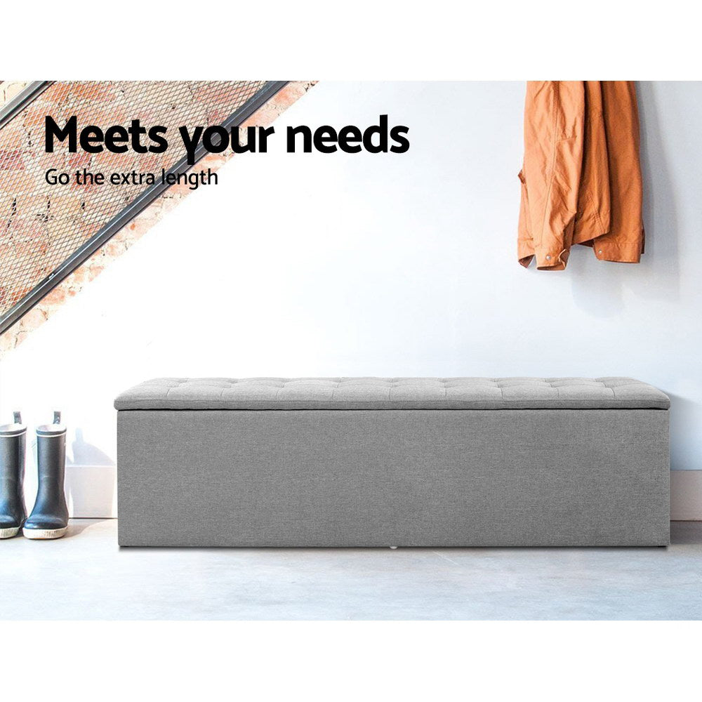 Artiss 140cm Storage Ottoman Blanket Box Linen Grey