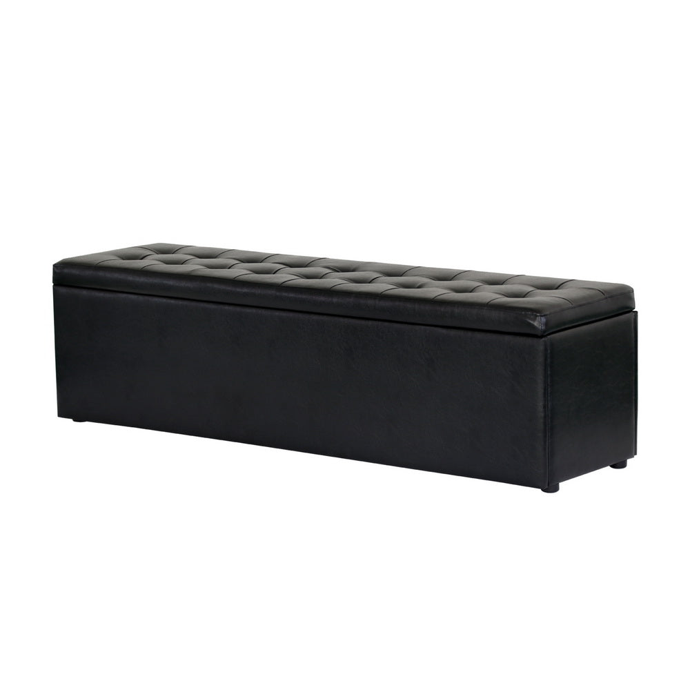 Artiss Storage Ottoman Blanket Box 140cm Faux Leather Black
