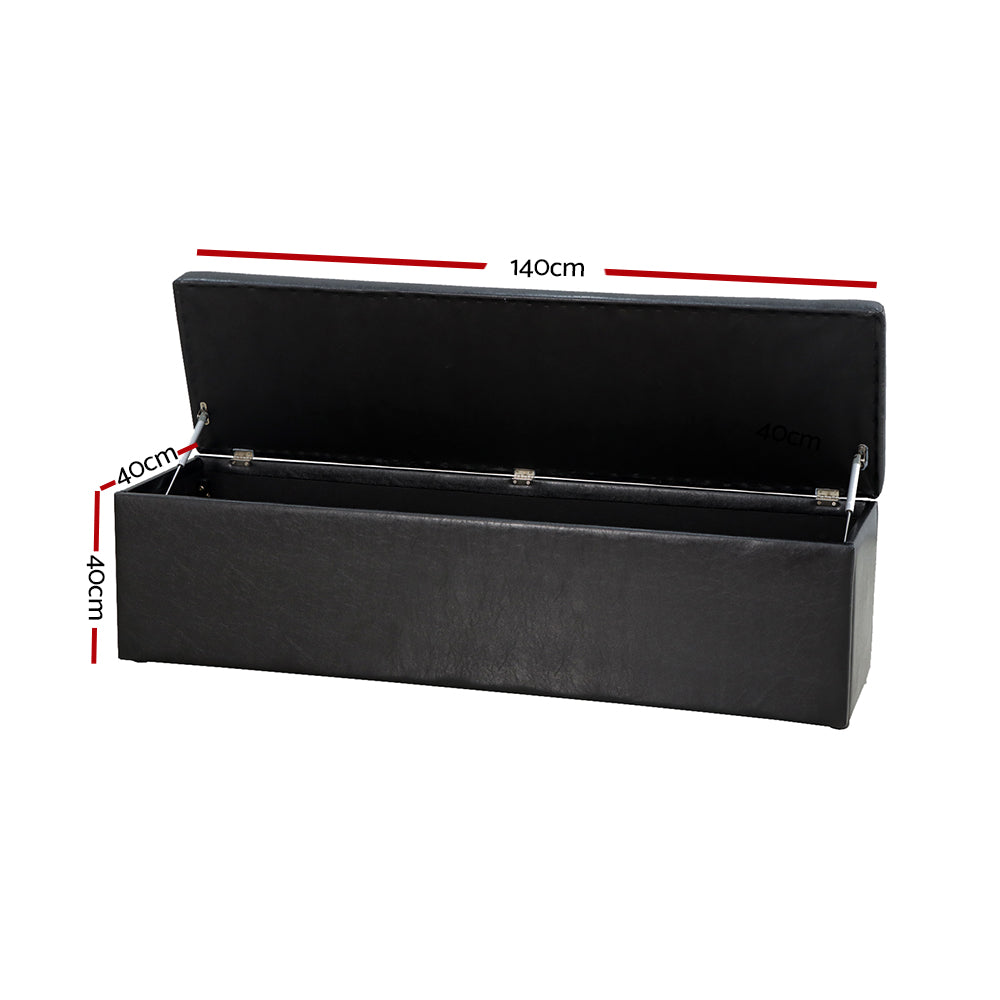 Artiss 140cm Leather Storage Ottoman Blanket Box Black