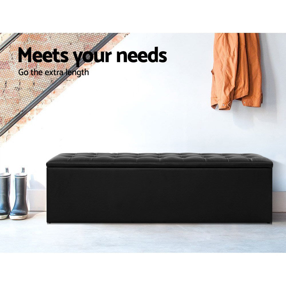 Artiss 140cm Leather Storage Ottoman Blanket Box Black