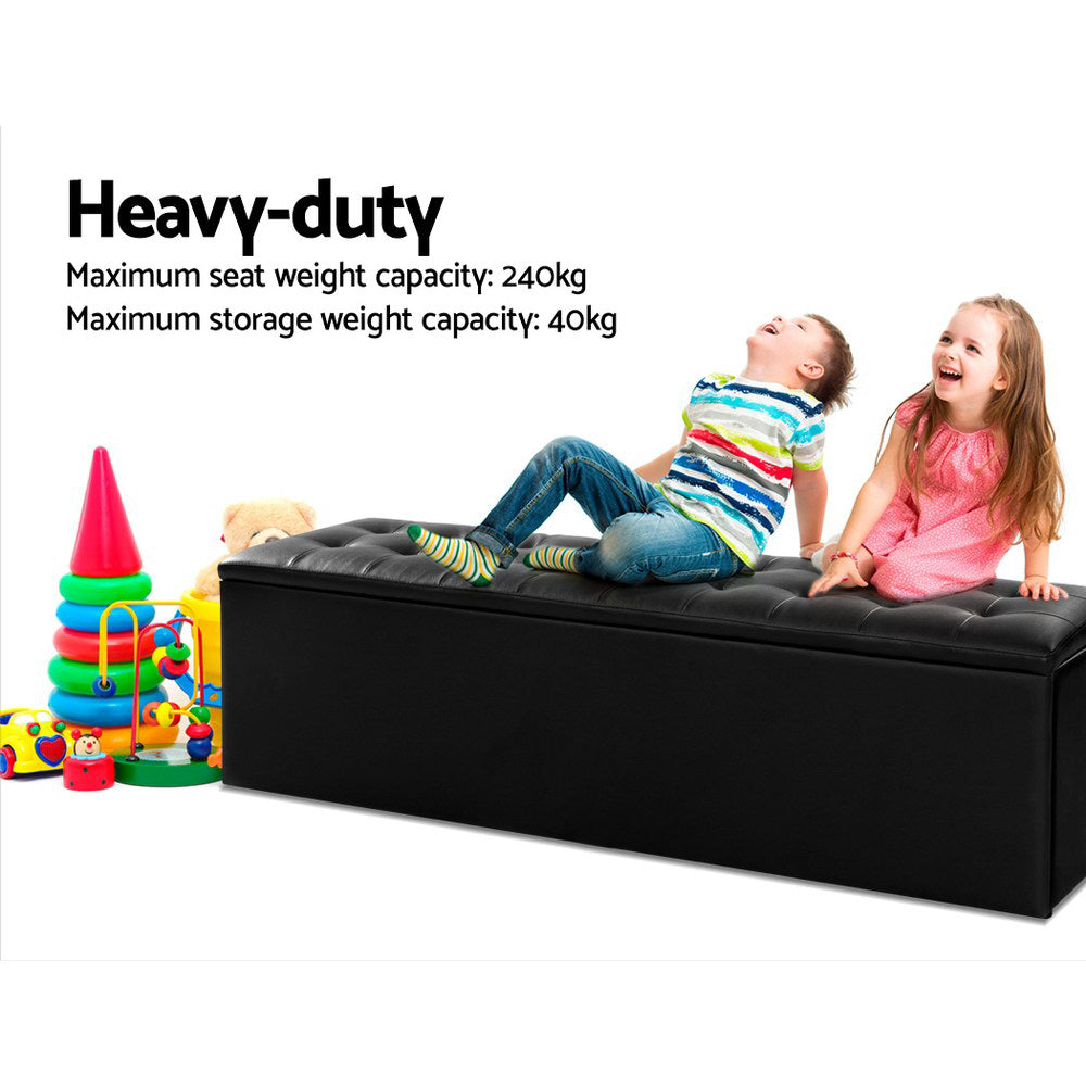 Artiss 140cm Leather Storage Ottoman Blanket Box Black