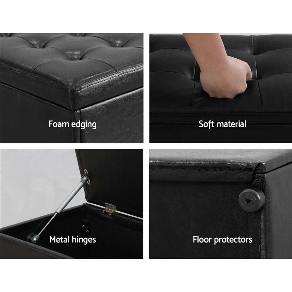 Artiss 140cm Leather Storage Ottoman Blanket Box Black