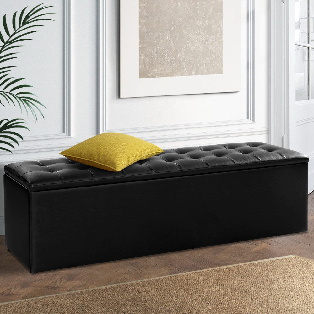 Artiss 140cm Leather Storage Ottoman Blanket Box Black