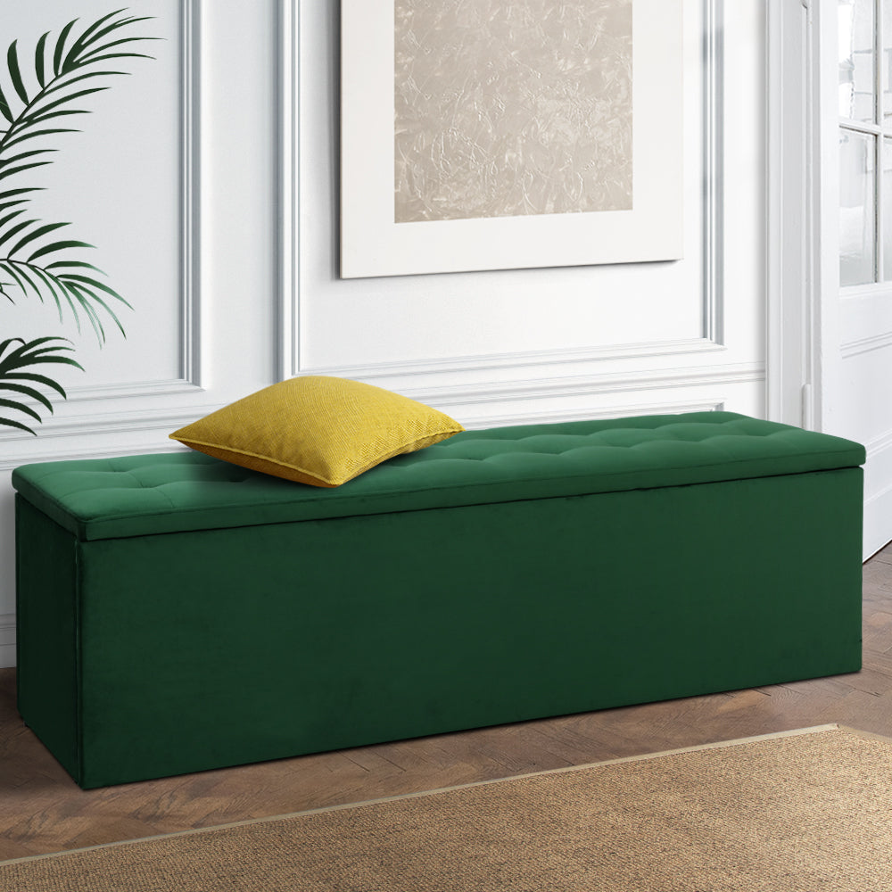 Artiss 140cm Velvet Storage Ottoman Blanket Box Green