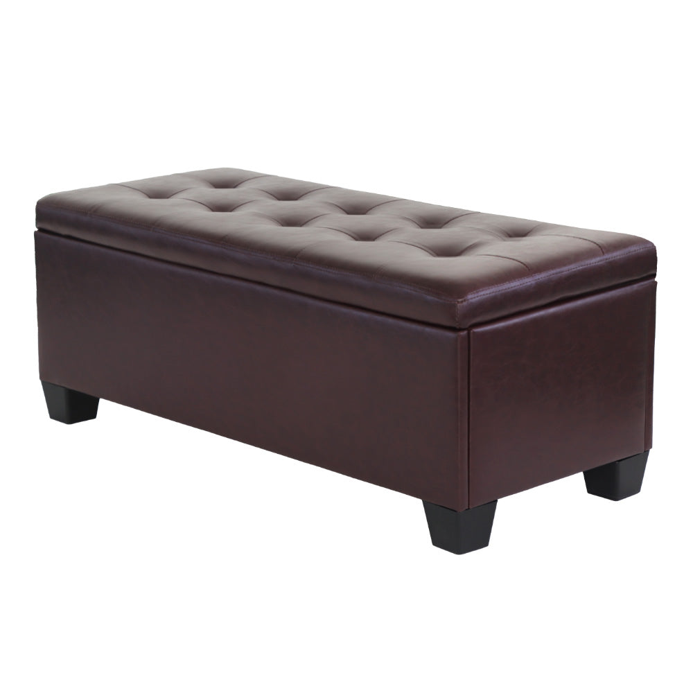 Artiss 97cm Storage Ottoman Blanket Box Leather Brown
