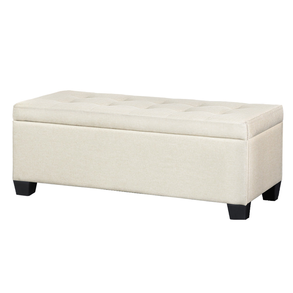 Artiss 97cm Storage Ottoman Blanket Box Linen Beige
