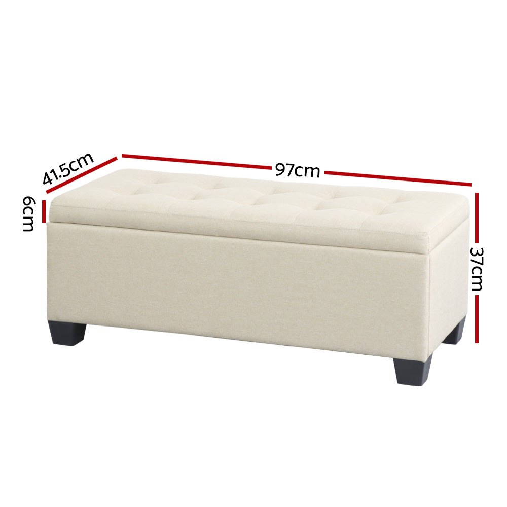 Artiss 97cm Storage Ottoman Blanket Box Linen Beige