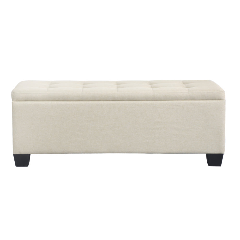 Artiss 97cm Storage Ottoman Blanket Box Linen Beige