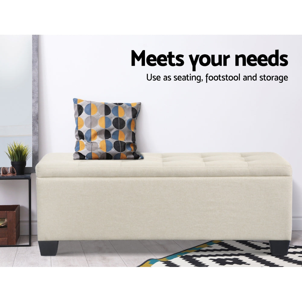 Artiss 97cm Storage Ottoman Blanket Box Linen Beige