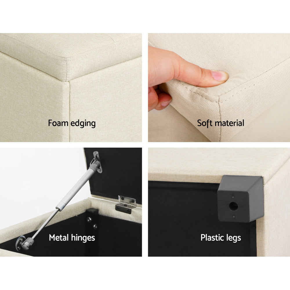Artiss 97cm Storage Ottoman Blanket Box Linen Beige