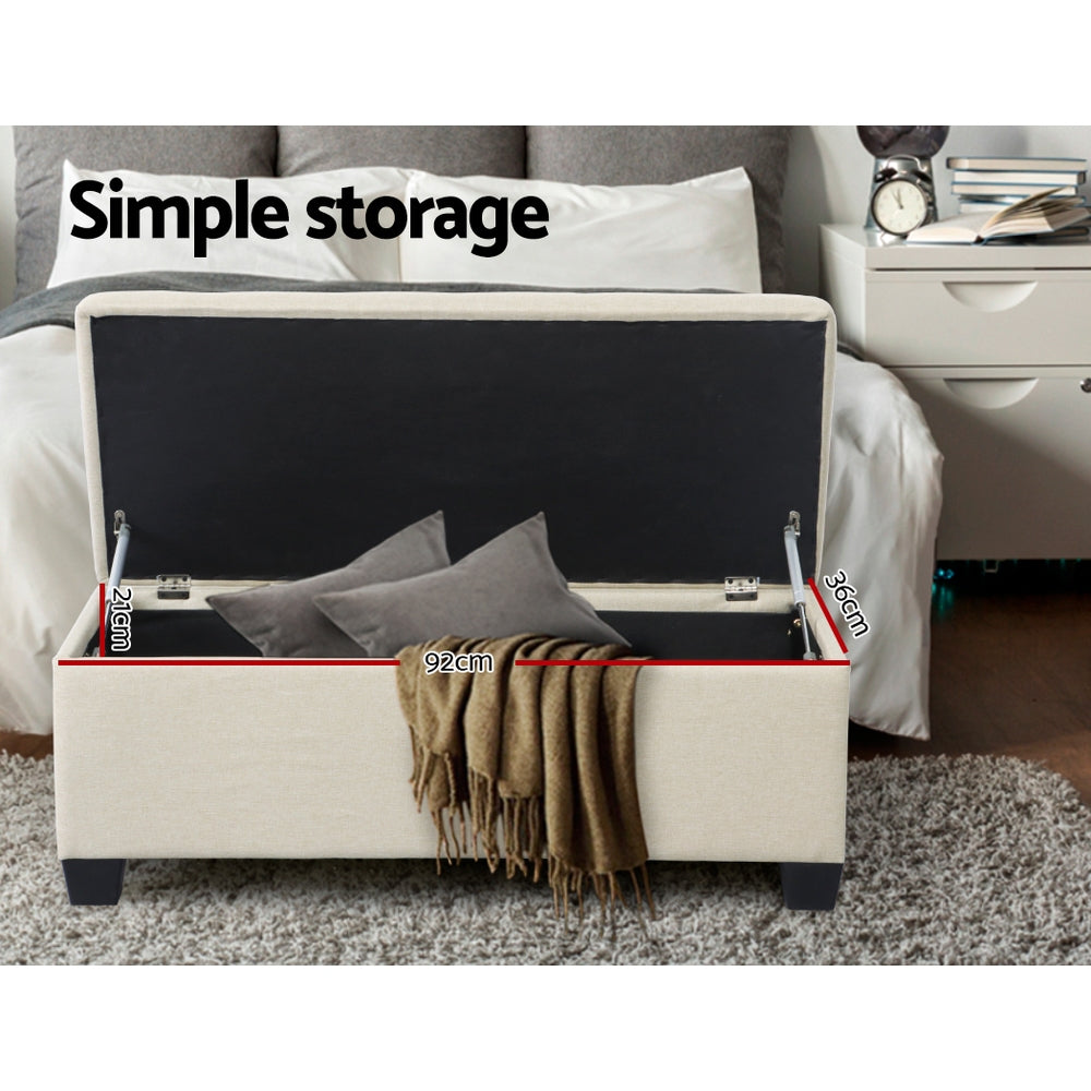 Artiss 97cm Storage Ottoman Blanket Box Linen Beige