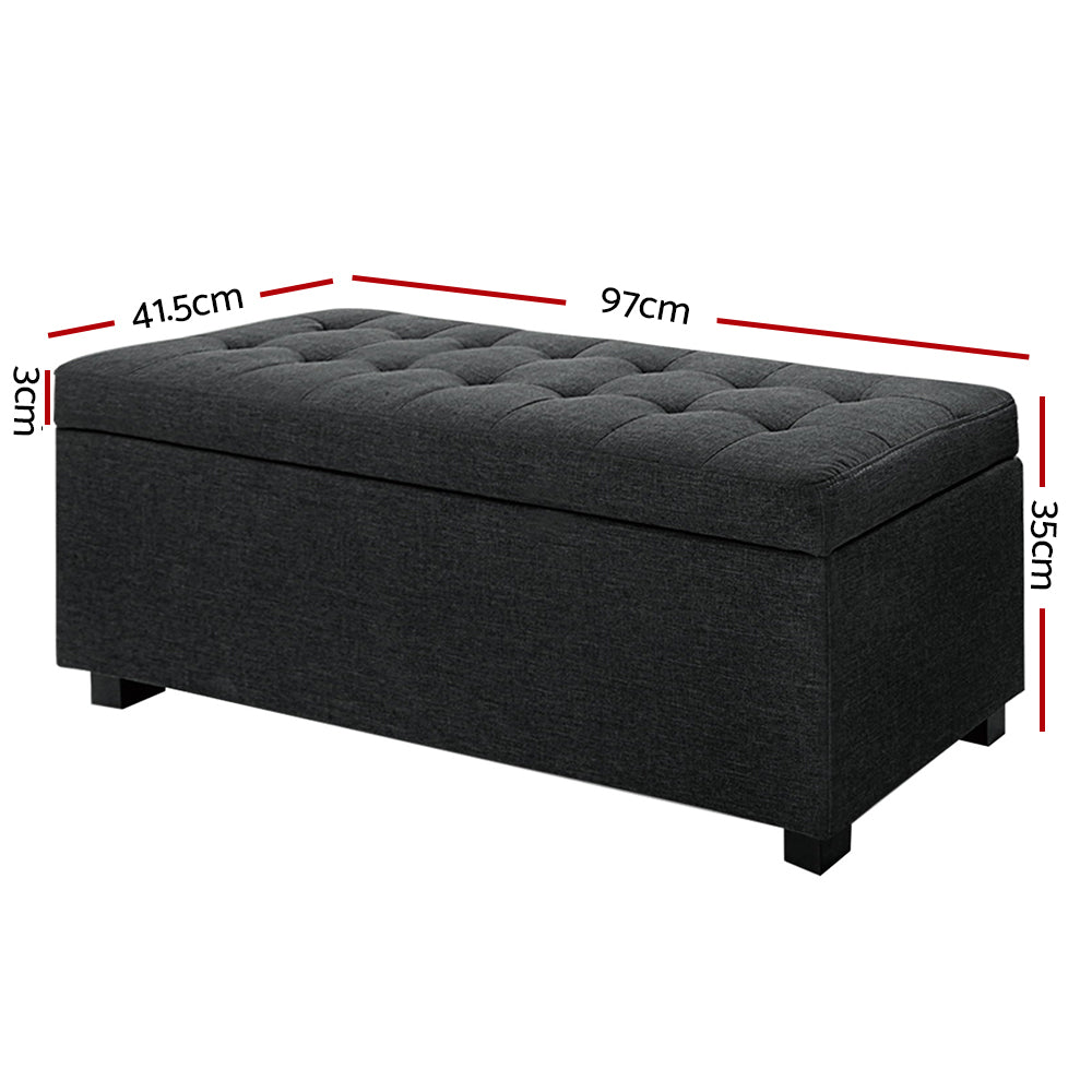 Artiss 97cm Storage Ottoman Blanket Box Linen Charcoal