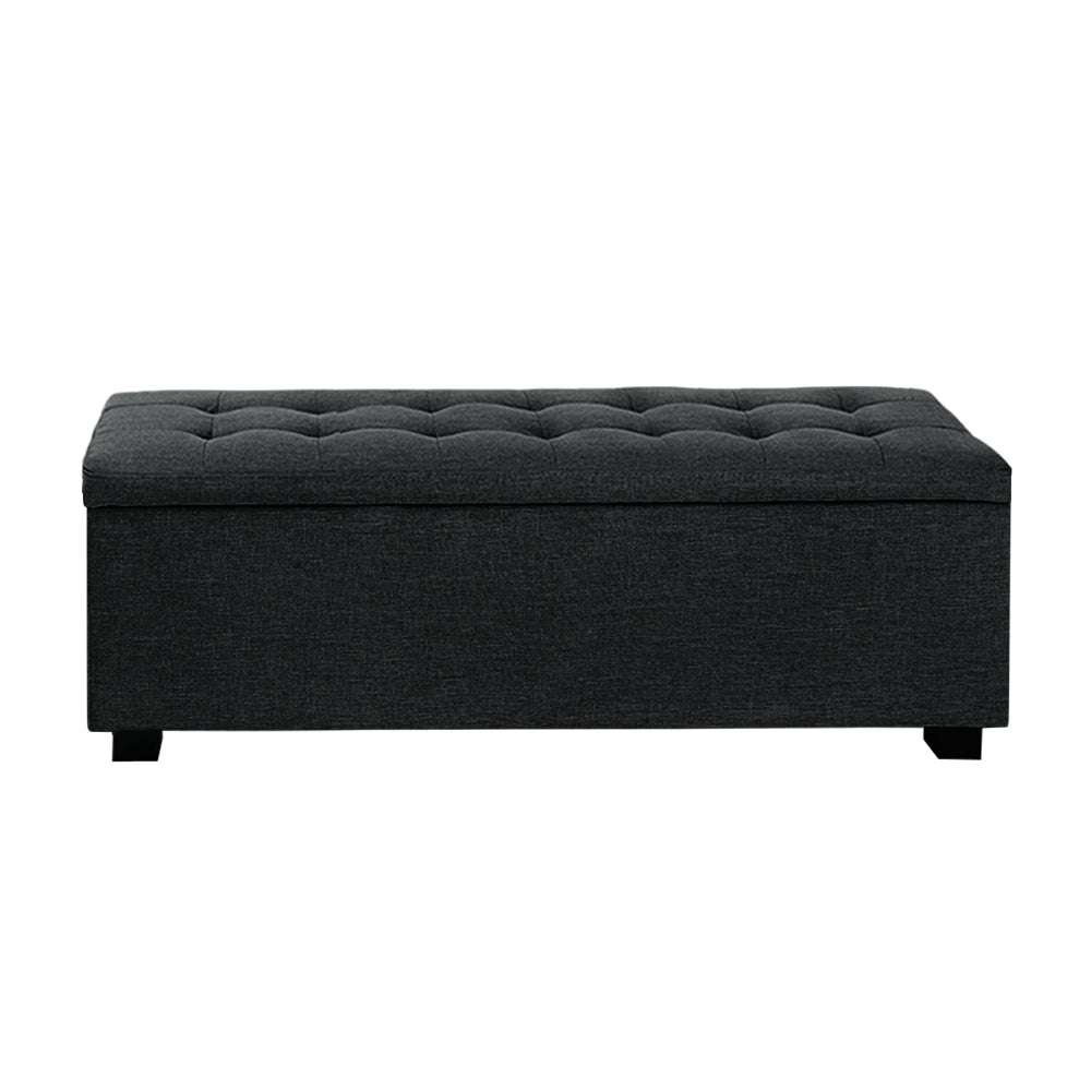 Artiss 97cm Storage Ottoman Blanket Box Linen Charcoal