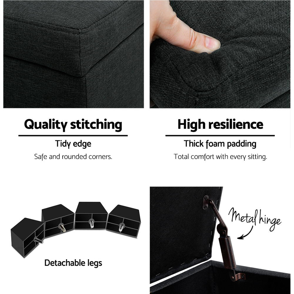 Artiss 97cm Storage Ottoman Blanket Box Linen Charcoal