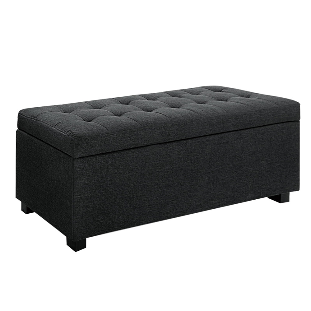 Artiss 97cm Storage Ottoman Blanket Box Linen Charcoal