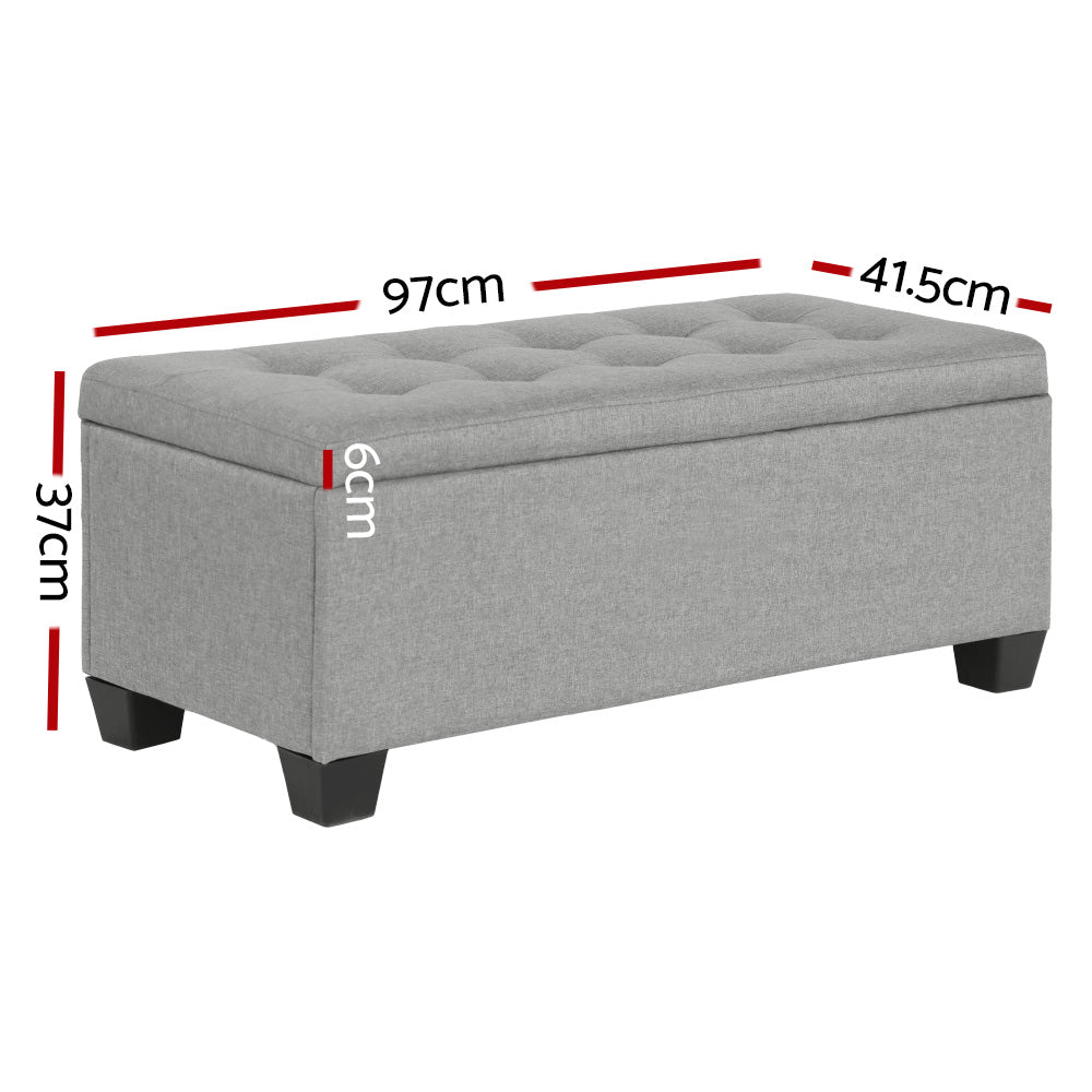 Artiss 97cm Linen Storage Ottoman Blanket Box Light Grey