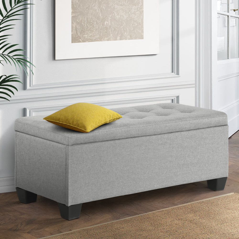 Artiss 97cm Linen Storage Ottoman Blanket Box Light Grey
