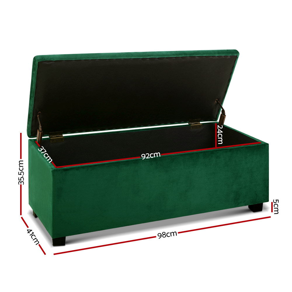 Artiss 97cm Velvet Storage Ottoman Blanket Box Green