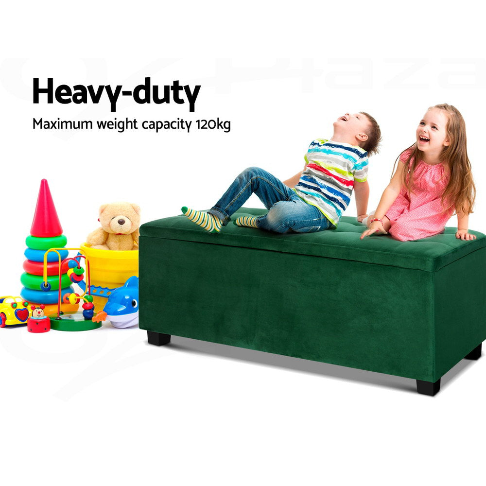 Artiss 97cm Velvet Storage Ottoman Blanket Box Green