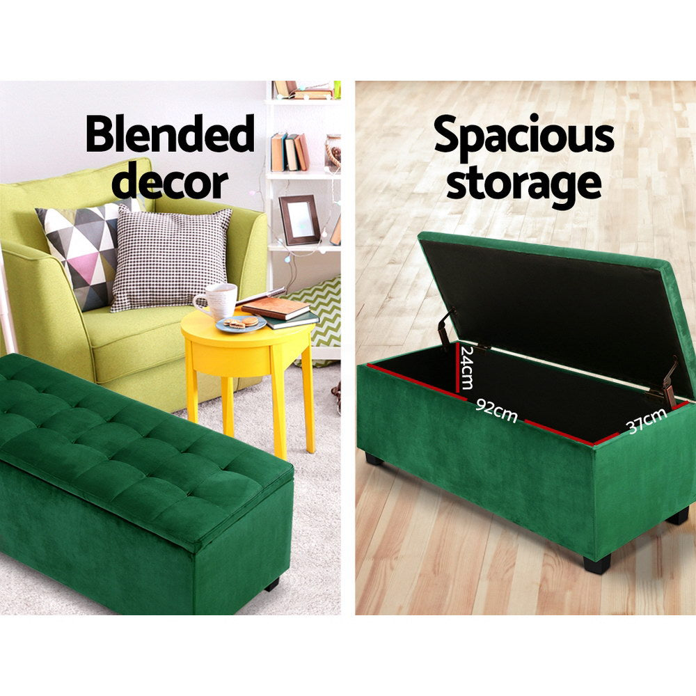 Artiss 97cm Velvet Storage Ottoman Blanket Box Green