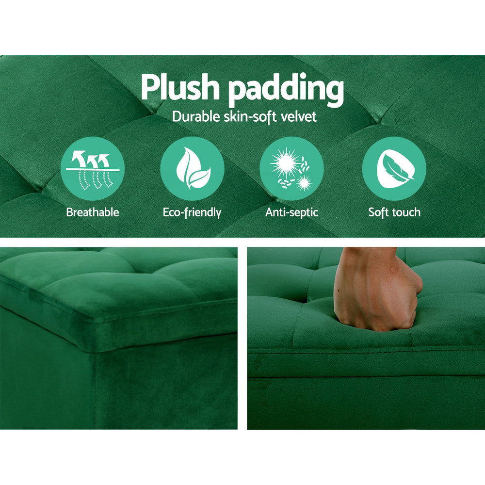 Artiss 97cm Velvet Storage Ottoman Blanket Box Green