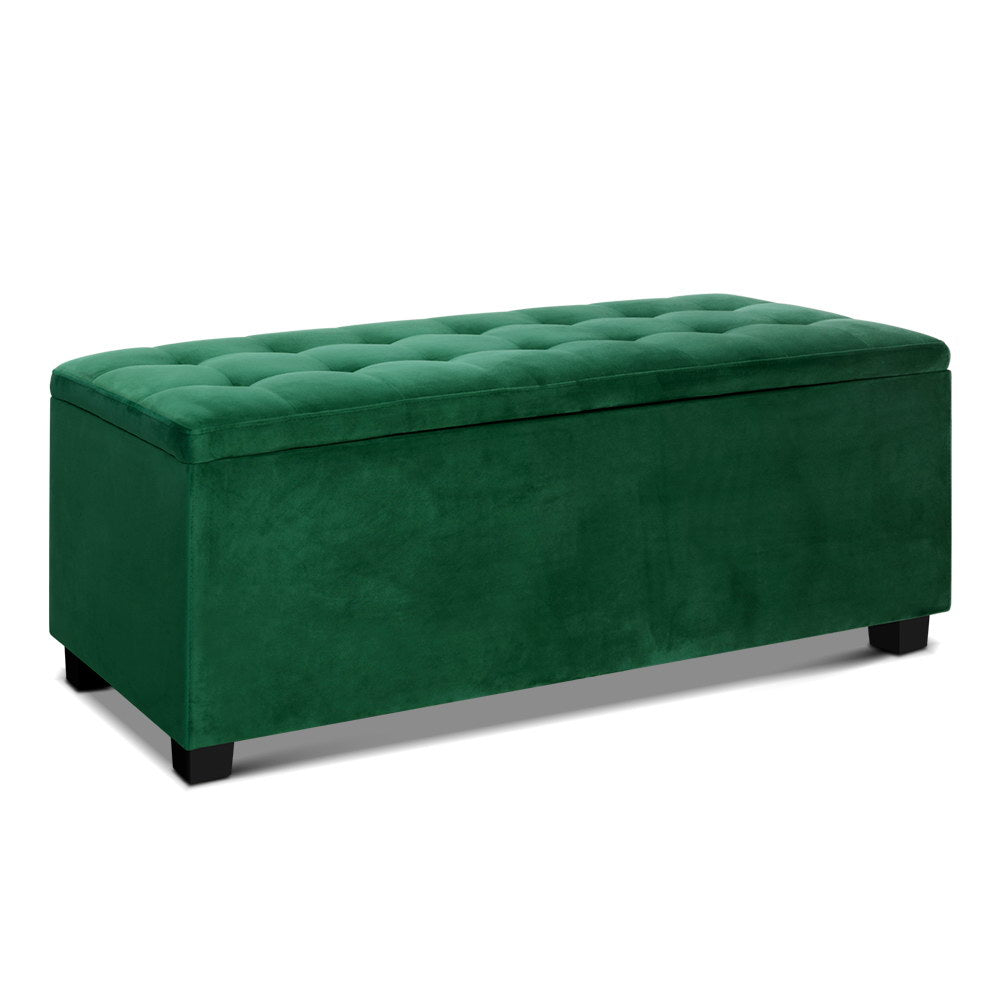 Artiss 97cm Velvet Storage Ottoman Blanket Box Green