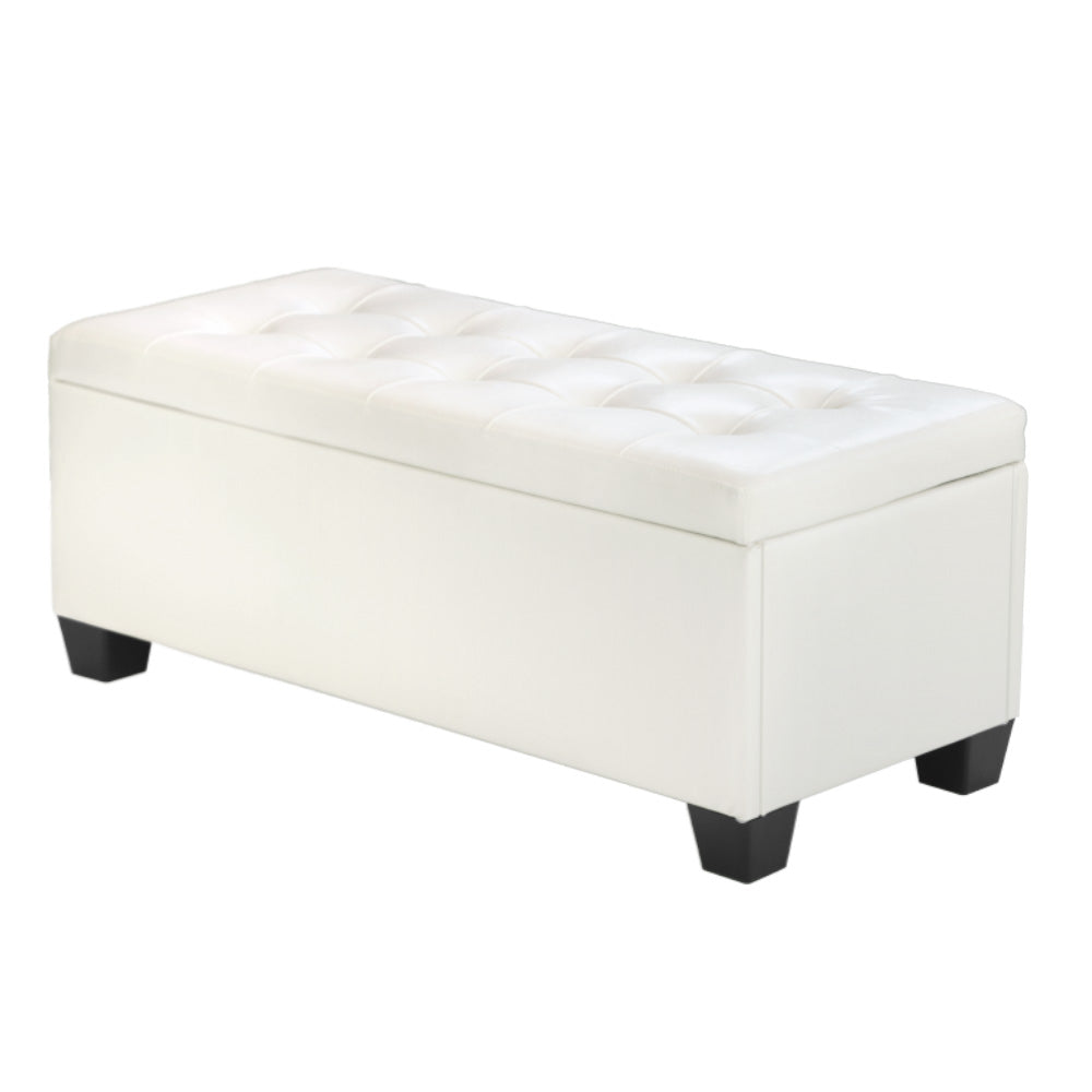 Artiss 97cm Storage Ottoman Blanket Box Leather White