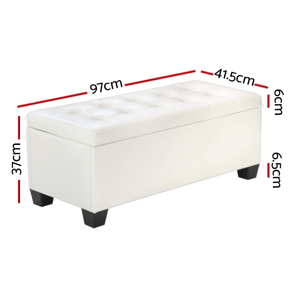 Artiss 97cm Storage Ottoman Blanket Box Leather White