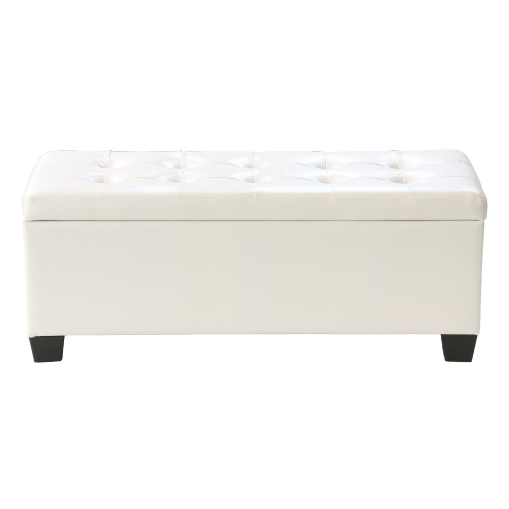 Artiss 97cm Storage Ottoman Blanket Box Leather White
