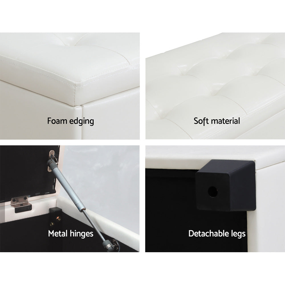 Artiss 97cm Storage Ottoman Blanket Box Leather White