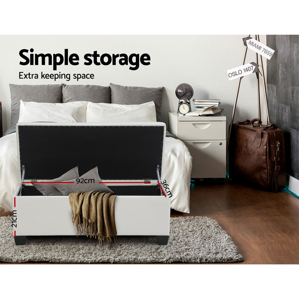 Artiss 97cm Storage Ottoman Blanket Box Leather White