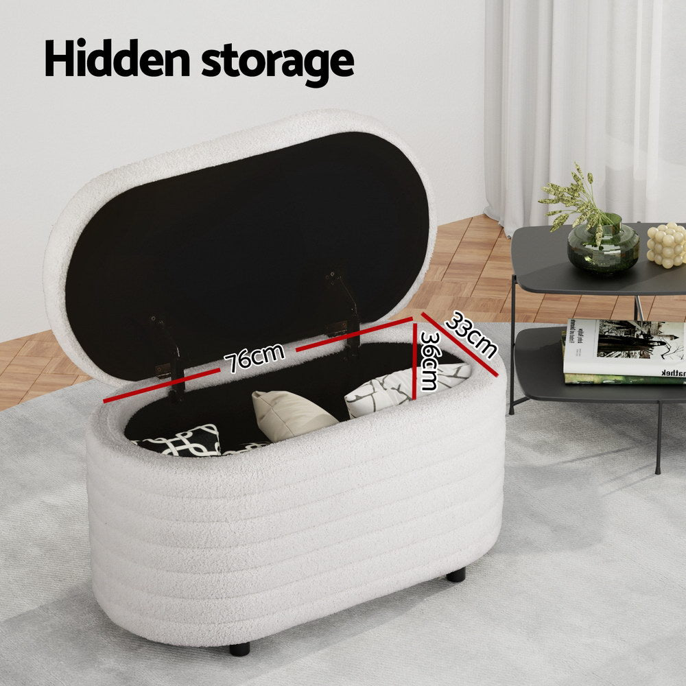 Boucle Oval Storage Ottoman 87cm White