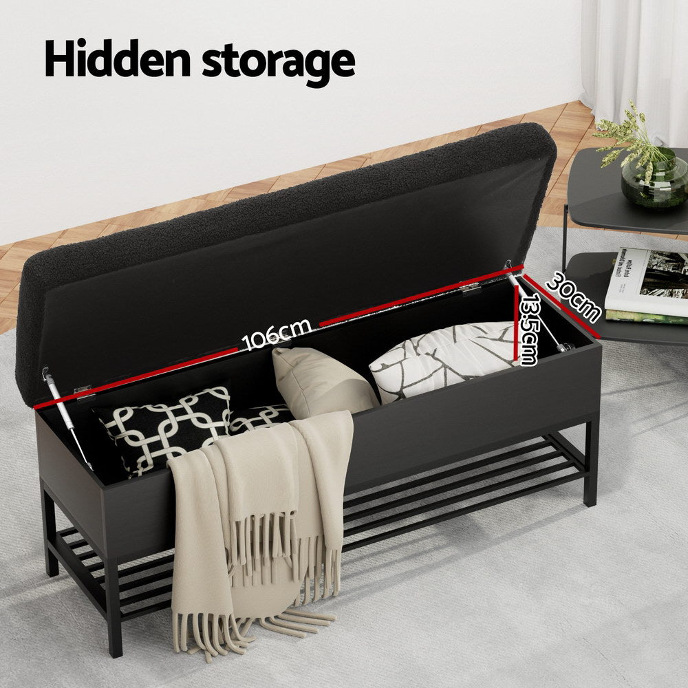 Artiss 110cm Boucle Storage Ottoman Blanket Box Black