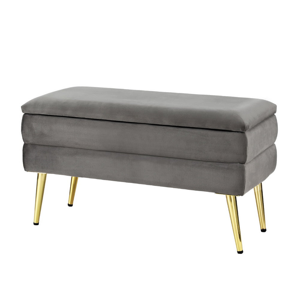 Artiss Velvet Storage Ottoman Footstool Grey