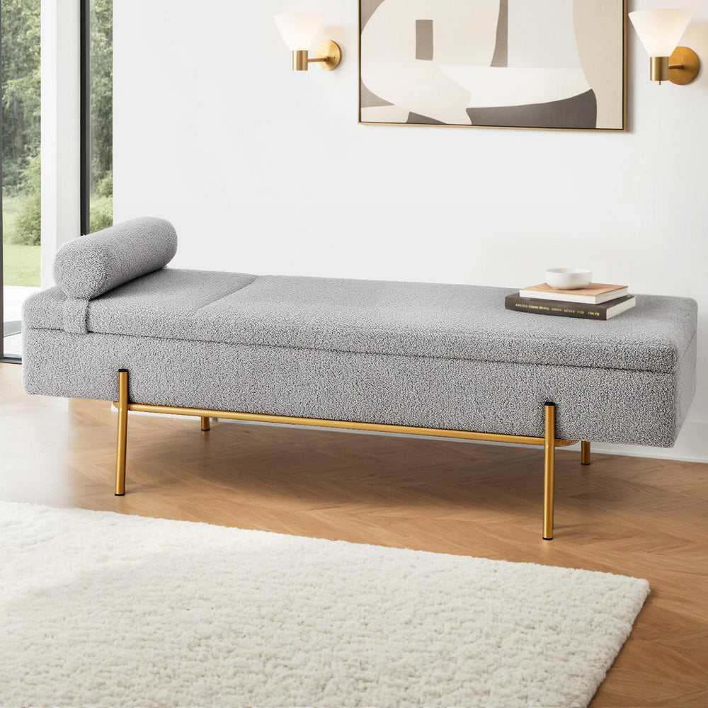 Artiss 140cm Storage Ottoman Bed Pillow Foot Stool Grey Gold