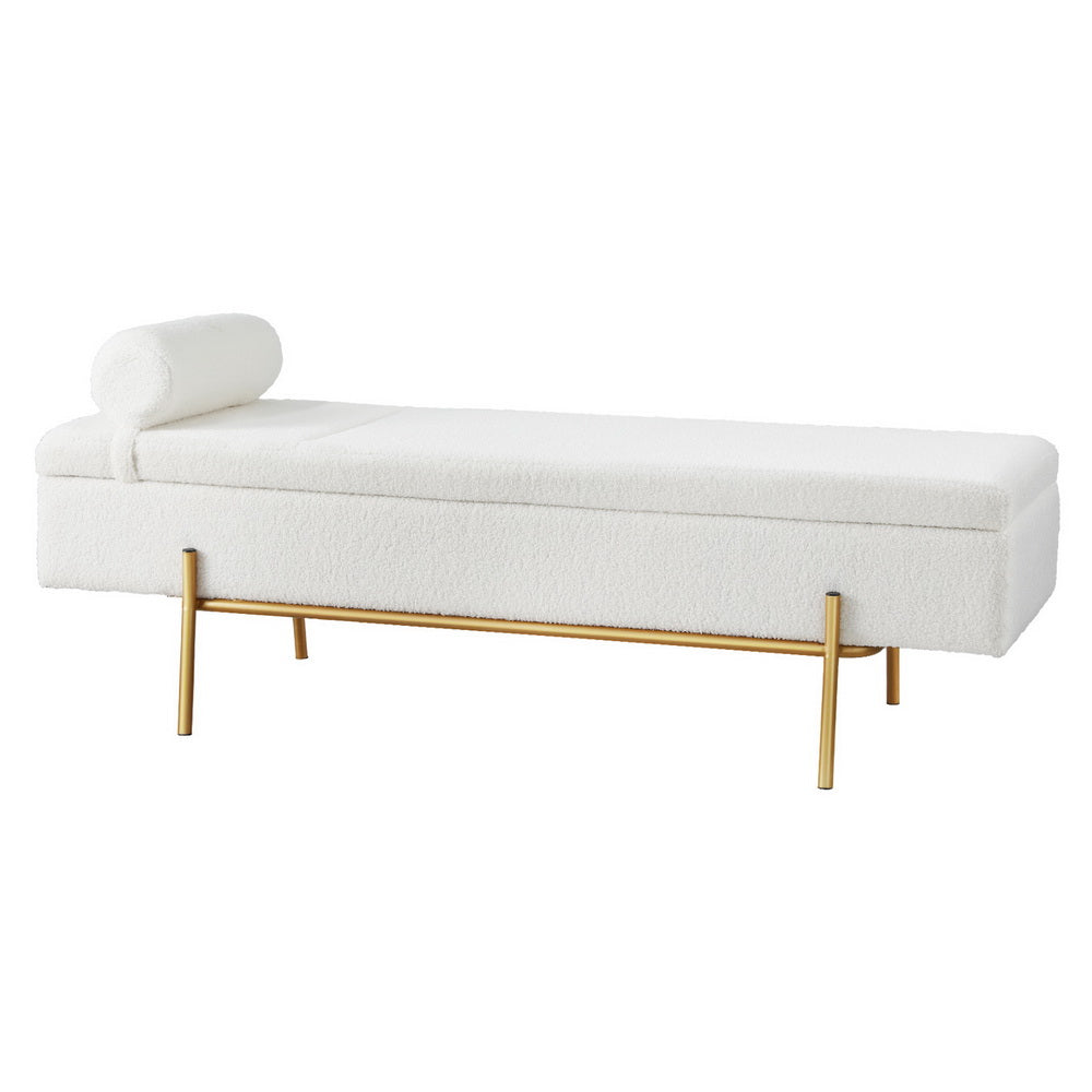 Artiss 140cm Storage Ottoman Boucle Fabric White Gold