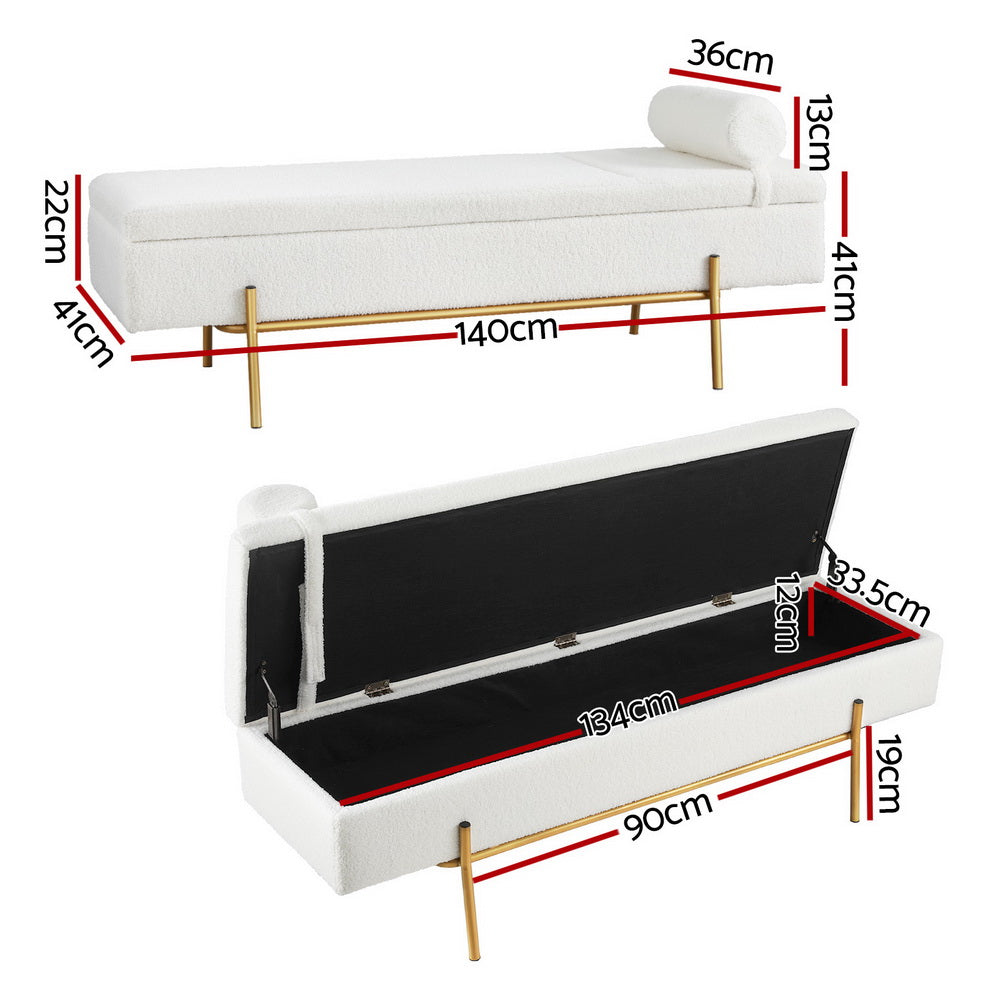 Artiss 140cm Storage Ottoman Boucle Fabric White Gold