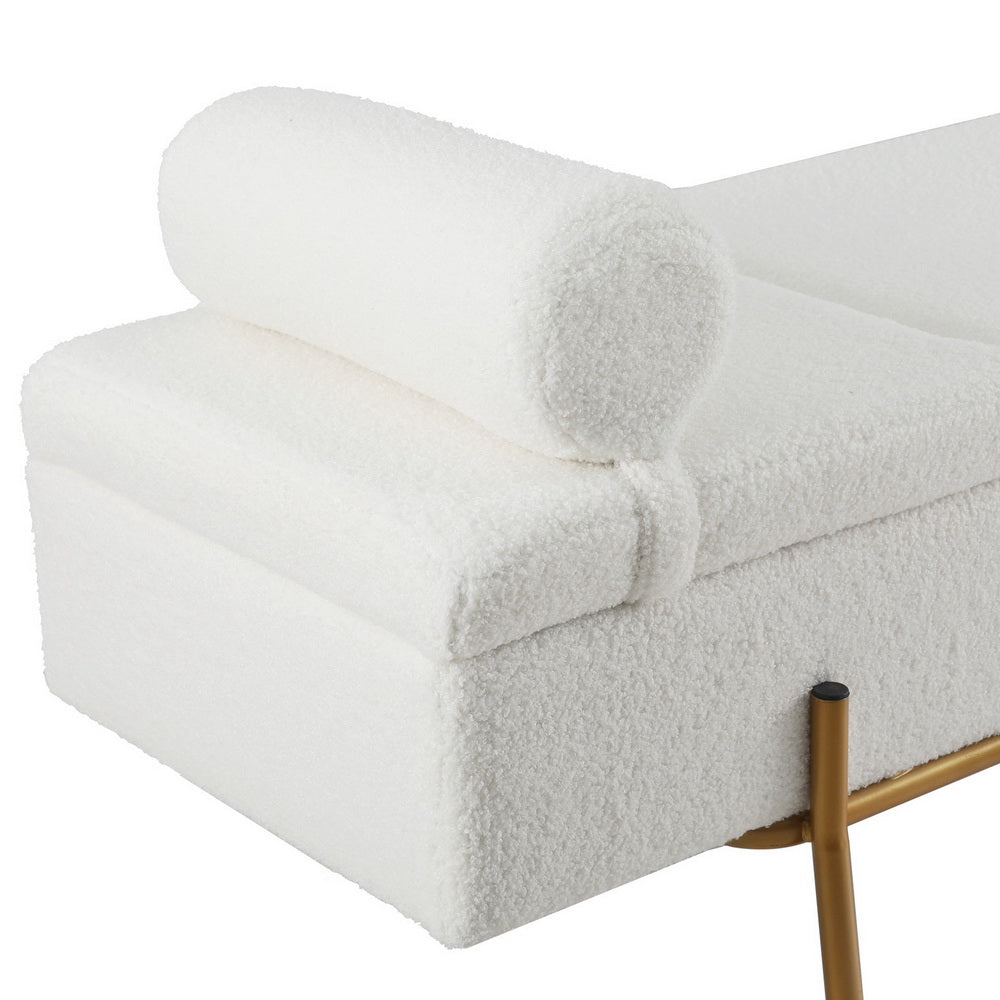 Artiss 140cm Storage Ottoman Boucle Fabric White Gold