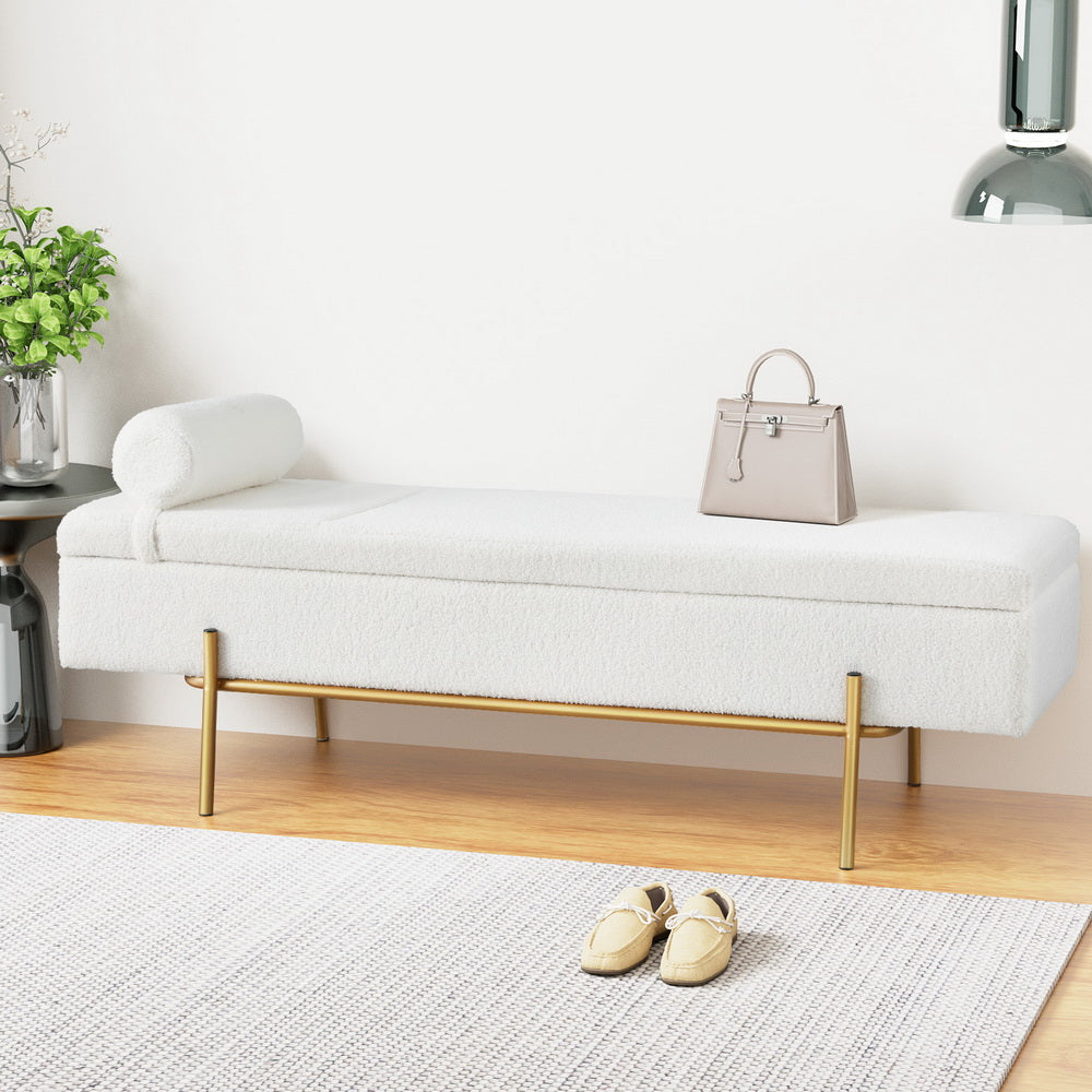 Artiss 140cm Storage Ottoman Boucle Fabric White Gold