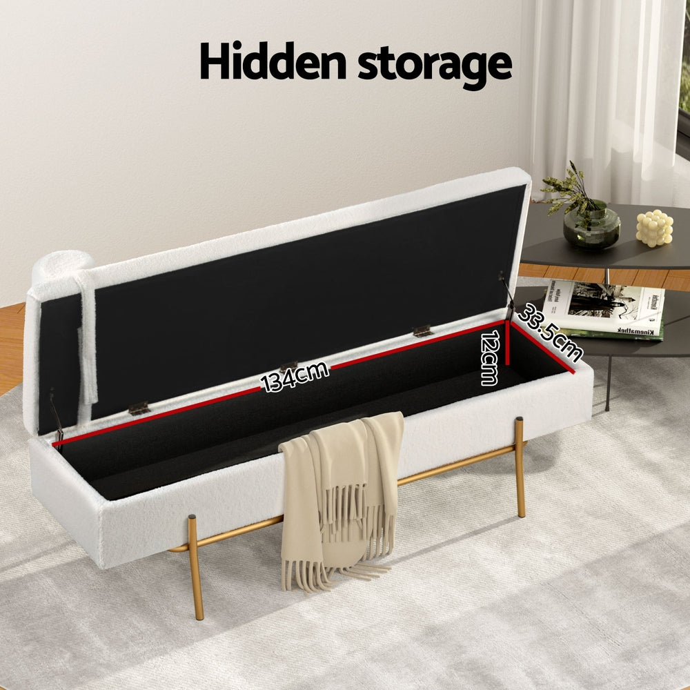 Artiss 140cm Storage Ottoman Boucle Fabric White Gold